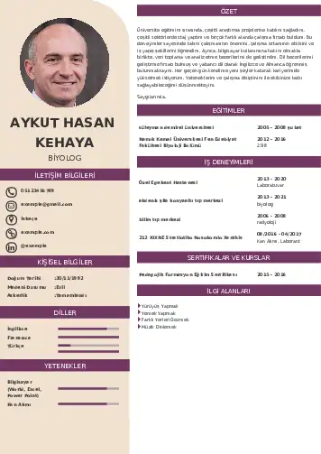 Biyolog CV Örnekleri cv indir